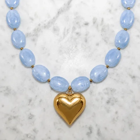 Blauwe candy ketting met hart
